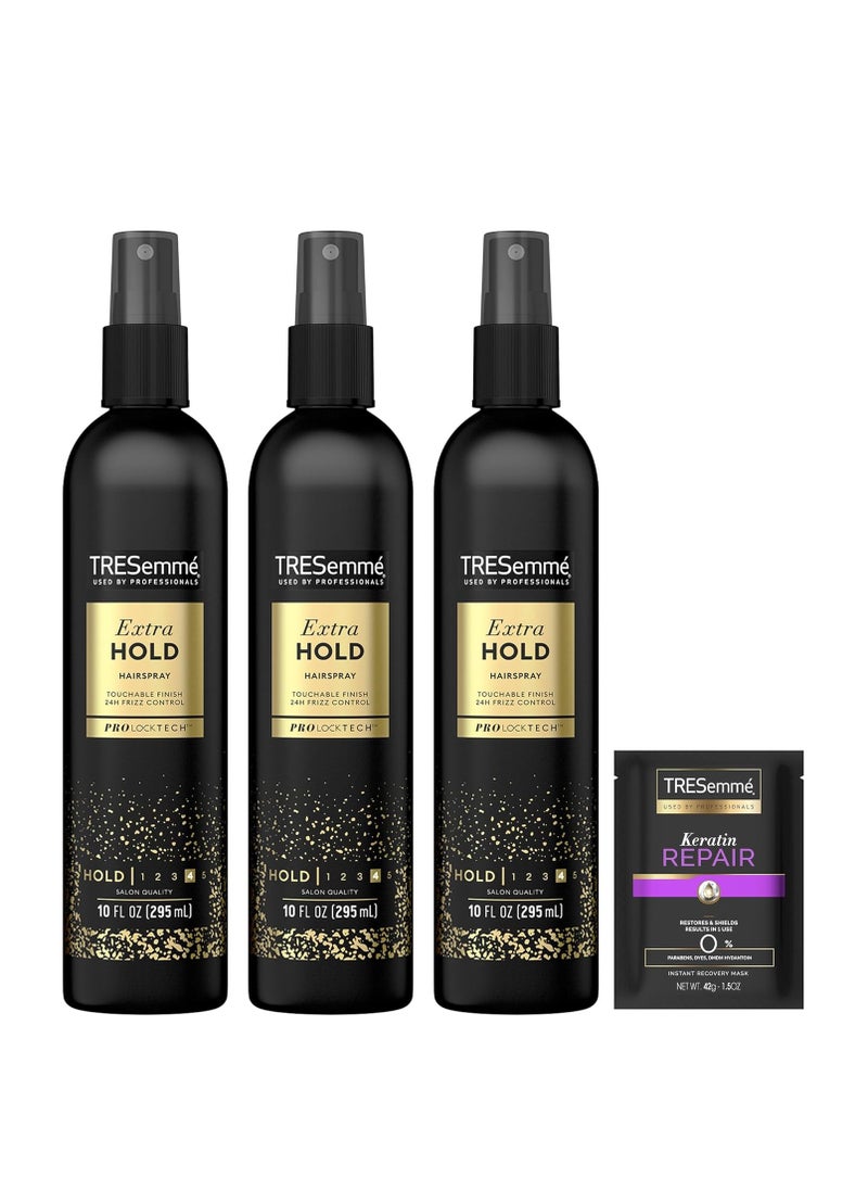 TRESemmé Hairspray, Non-Aerosol, Extra Hold, 3-Pack + Keratin Repair Hair Mask – Moisturizing Hair Spray, Anti-Humidity, Anti-Frizz Hair Products (4 Piece Set)