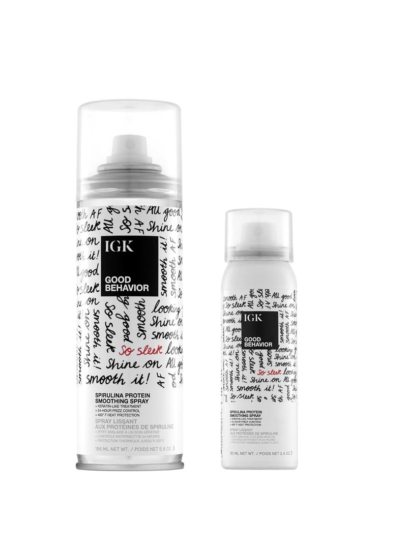 IGK GOOD BEHAVIOR Spirulina Protein Smoothing Spray | Keratin Like Treatment + Frizz Control + Heat Protectant | Vegan + Cruelty Free |