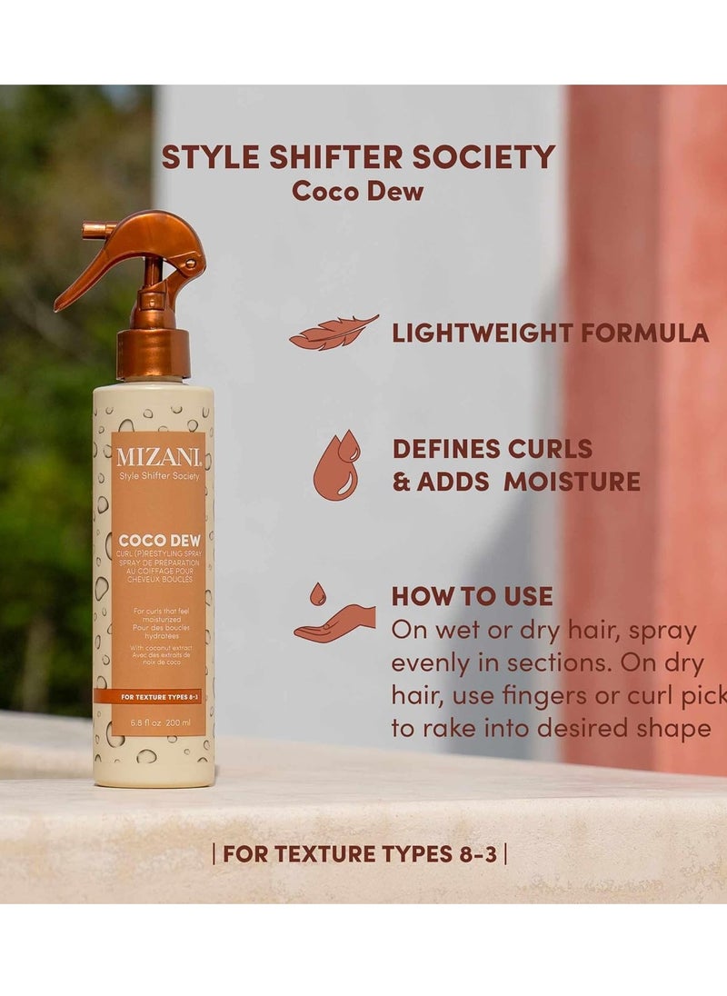 Mizani Style Shifter Society Coco Dew Curl (P)restyling Spray | 2-in-1 Moisturizing Styling Spray | For Textured, Curly and Coily Hair | 6.8 Fl. Oz