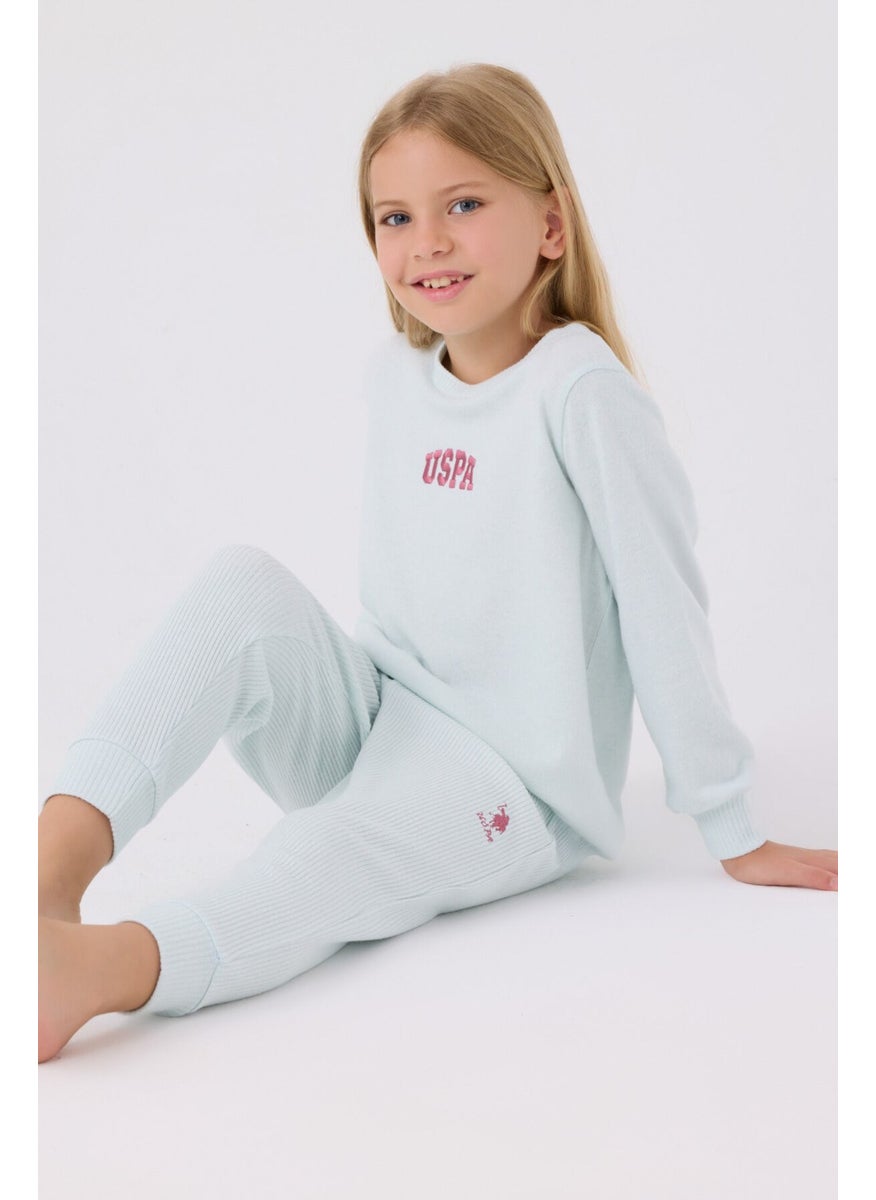 Us Polo Girls Long Sleeve Pajama Set US1987 Aqua Green
