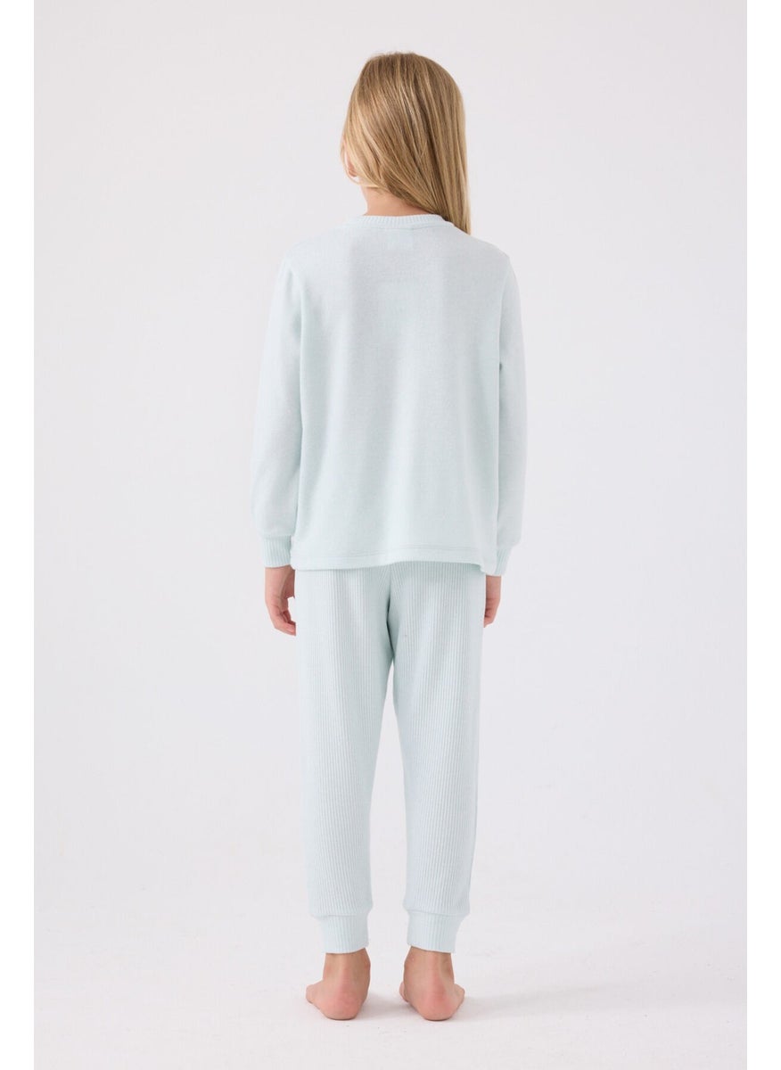 Us Polo Girls Long Sleeve Pajama Set US1987 Aqua Green