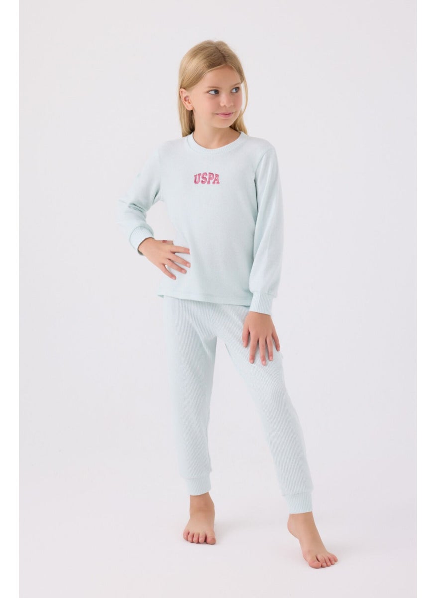 Us Polo Girls Long Sleeve Pajama Set US1987 Aqua Green