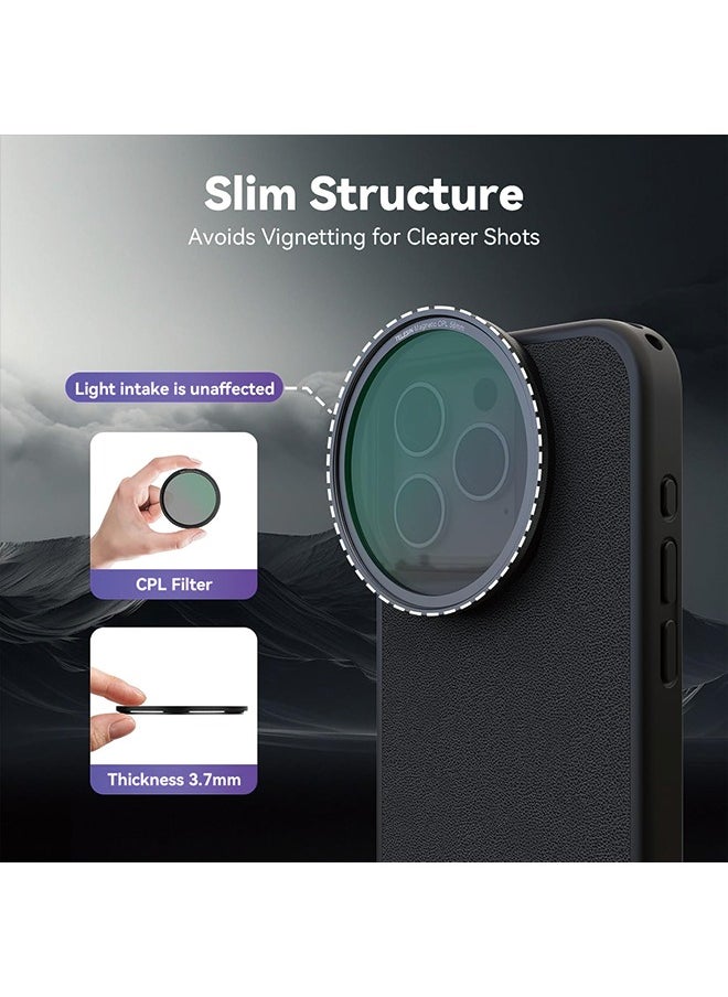 Magnetic Circular Polarizers Filter, 58 MM Phone CPL Filter + Magnetic Phone Case for iPhone 15 Pro, Mutil Resistant Coated Super Slim CPL Lens Filtter with HD Optical Glass for iPhone