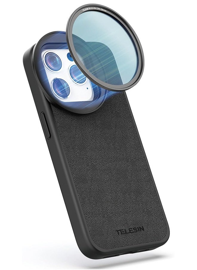 Magnetic Circular Polarizers Filter, 58 MM Phone CPL Filter + Magnetic Phone Case for iPhone 15 Pro, Mutil Resistant Coated Super Slim CPL Lens Filtter with HD Optical Glass for iPhone