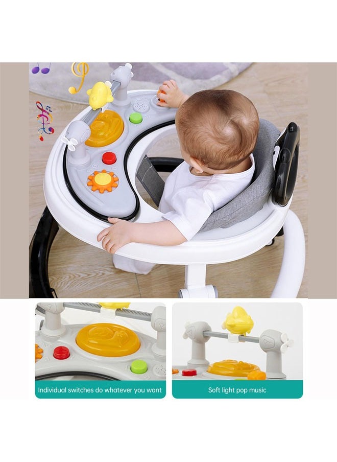 Baby Walker 5 in 1 Foldable Baby Walker with Wheels Music Baby Toddler Walker with Push Handle Baby Bouncer Food Tray Sunshade Baby Walkers Grey for Babies 6 to 12 Months Boys Girls