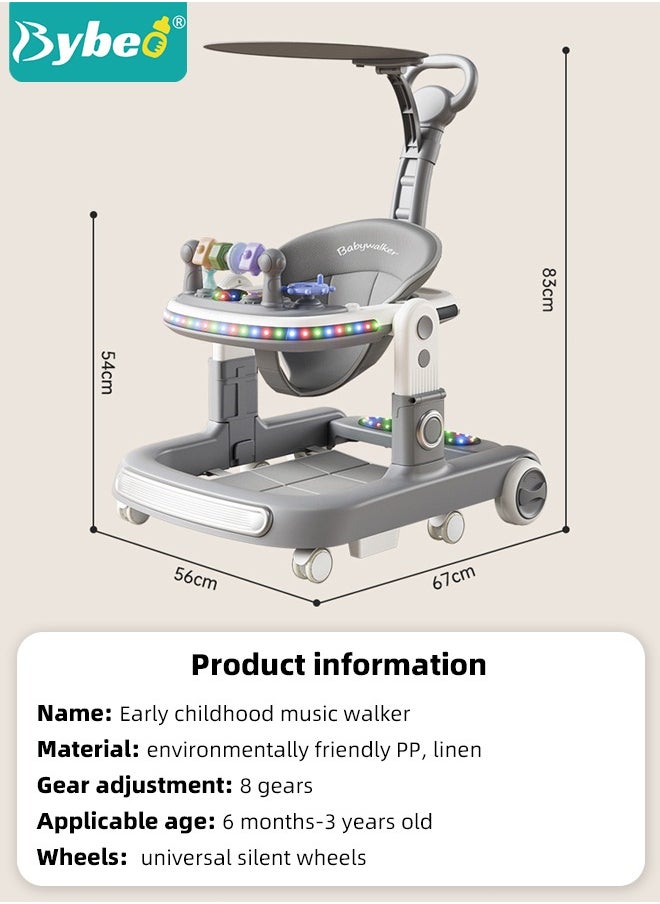 4 In 1 Baby Walker with Parent Push Handle, Foldable Baby Learning Walker with Wheels, Children Walker with Ergonomic backrest Design and Foot Pads for Boys and Girls, Adjustable Speed and Height