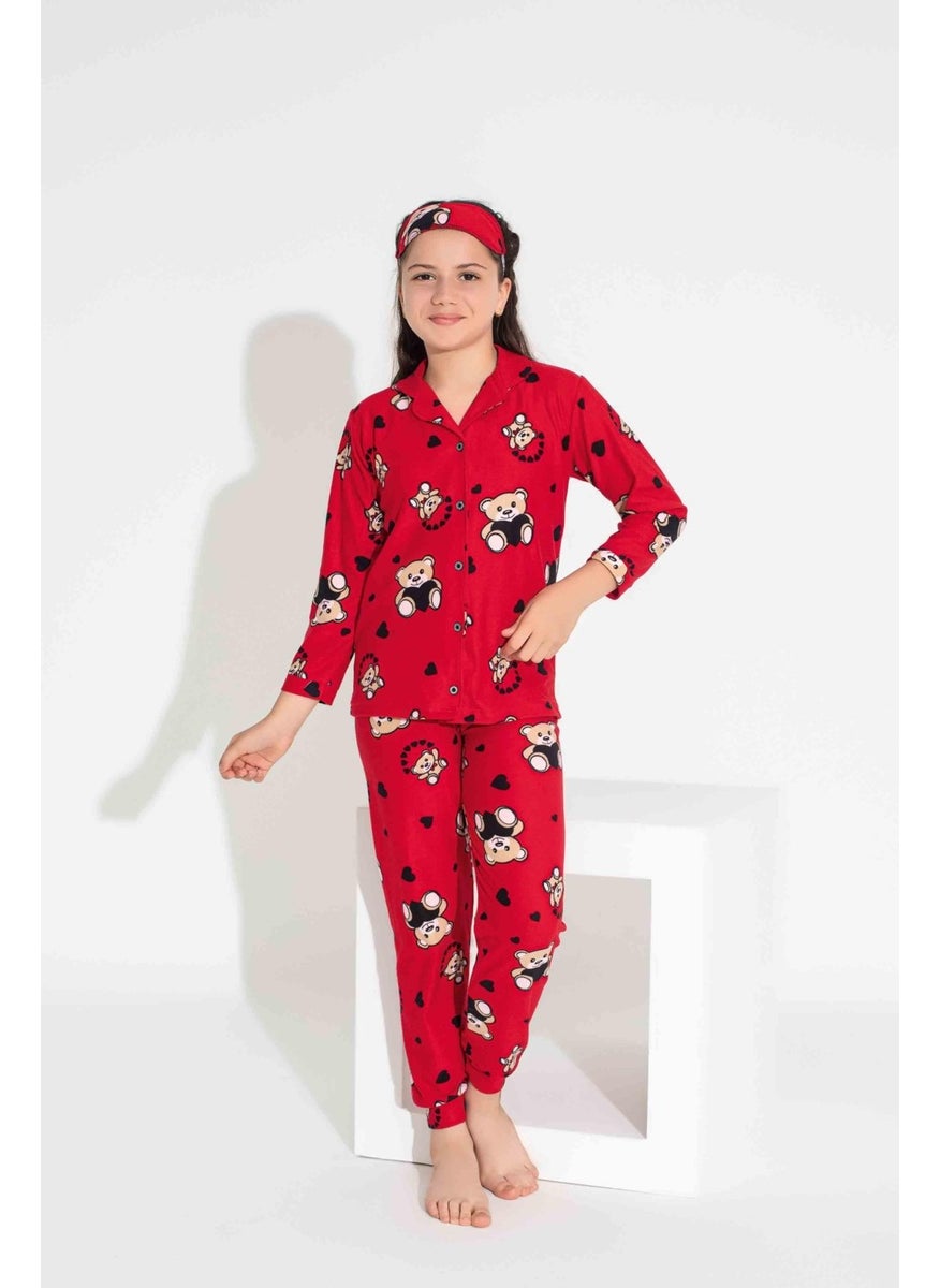 New Season Autumn/Winter Mother / Daughter Teddy Bear Patterned Suede Pajama Set 2724-2 Red