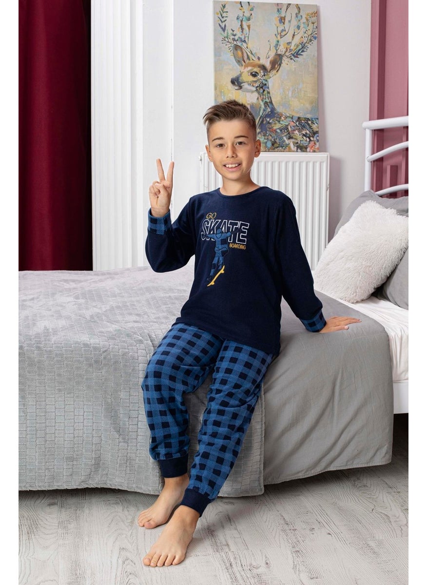 Happy City New Season Autumn/Winter Boy Skate Patterned Polar Fleece Pajama Set 4515