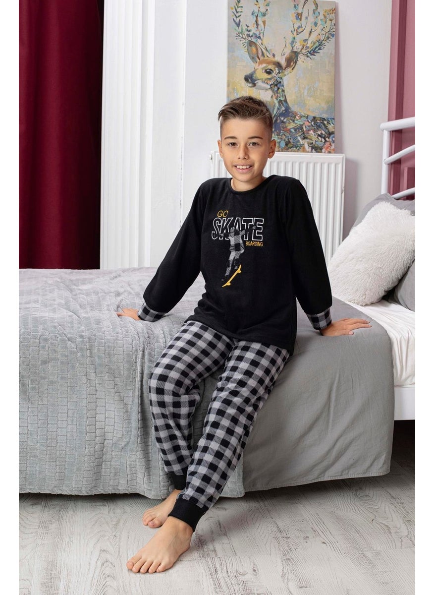 Happy City New Season Autumn/Winter Boy Skate Patterned Polar Fleece Pajama Set 4515