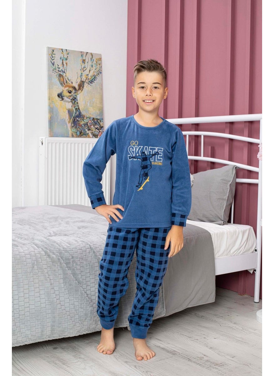 Happy City New Season Autumn/Winter Boy Skate Patterned Polar Fleece Pajama Set 4515