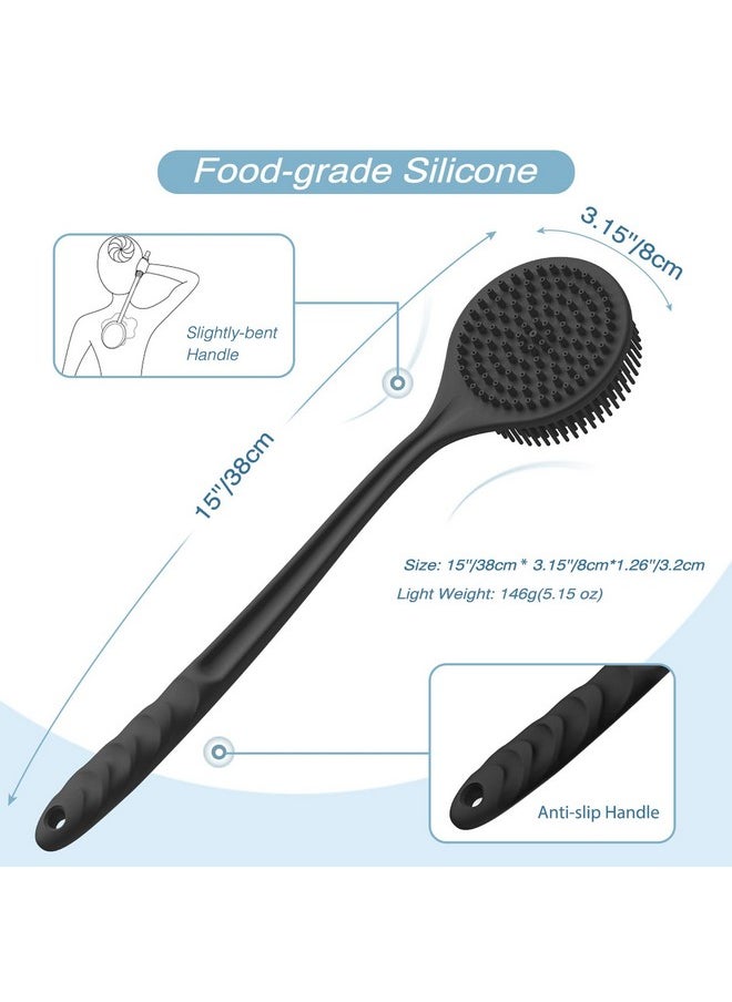 Silicone Back Scrubber (Thin Bristles) & Bath Glove & Face Brush Set(3Pcs), Super-Exfoliating & Lathering Body Scrubber, Shower Brush, Face Scrubber Combination, With A Free Hook.(Black)