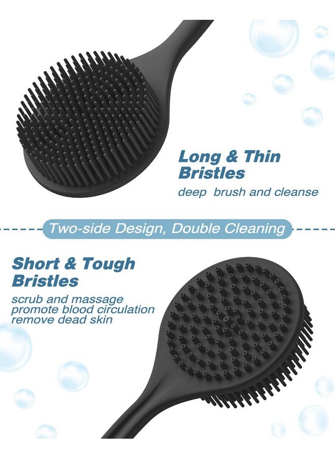 Silicone Back Scrubber (Thin Bristles) & Bath Glove & Face Brush Set(3Pcs), Super-Exfoliating & Lathering Body Scrubber, Shower Brush, Face Scrubber Combination, With A Free Hook.(Black)