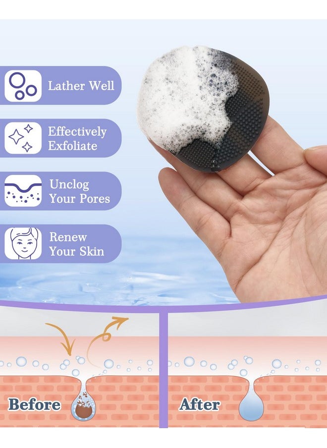 Silicone Back Scrubber (Thin Bristles) & Bath Glove & Face Brush Set(3Pcs), Super-Exfoliating & Lathering Body Scrubber, Shower Brush, Face Scrubber Combination, With A Free Hook.(Black)