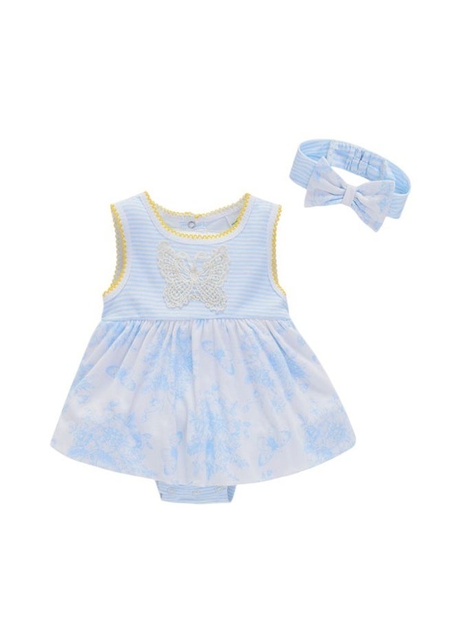 Bambimici Amaia Butterfly Print Baby Blue Bodysuit Dress