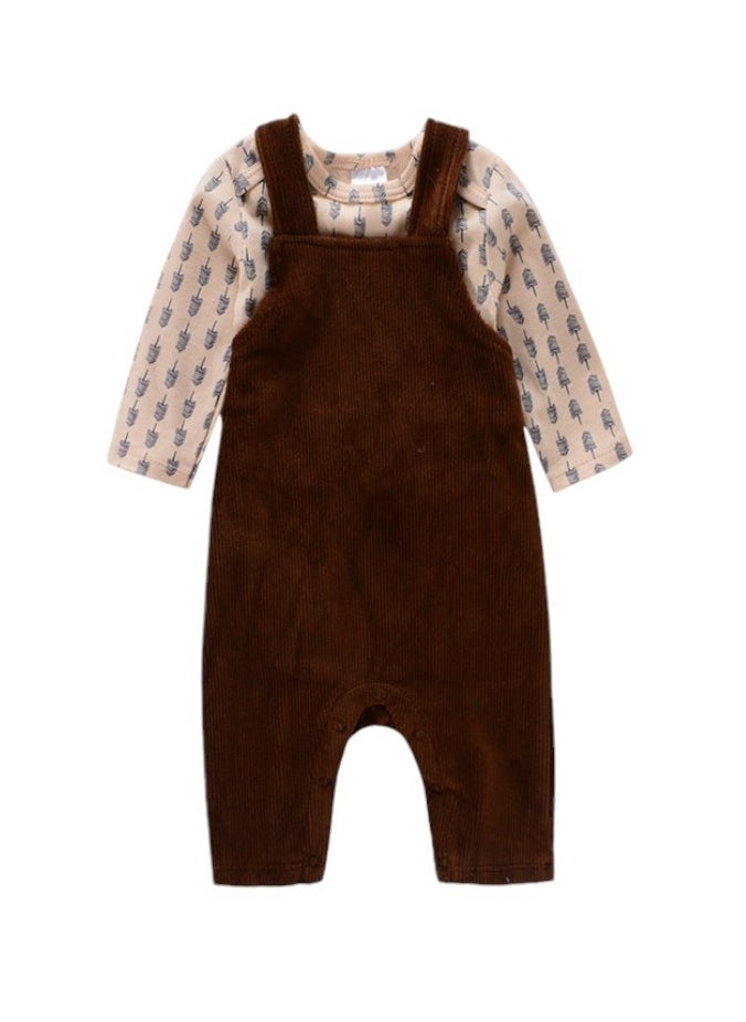 Bambimici Jumper Set Bodysuit Pattern Print - Dark Brown