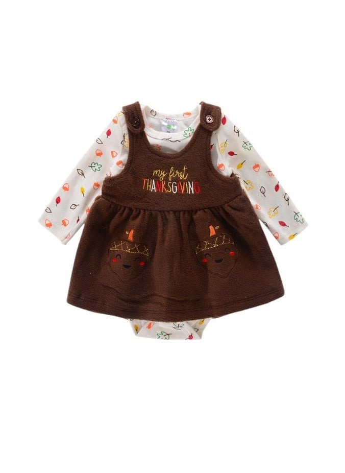 Bambimici Jumpskirt Set Bodysuit Carrot Print - Dark Brown