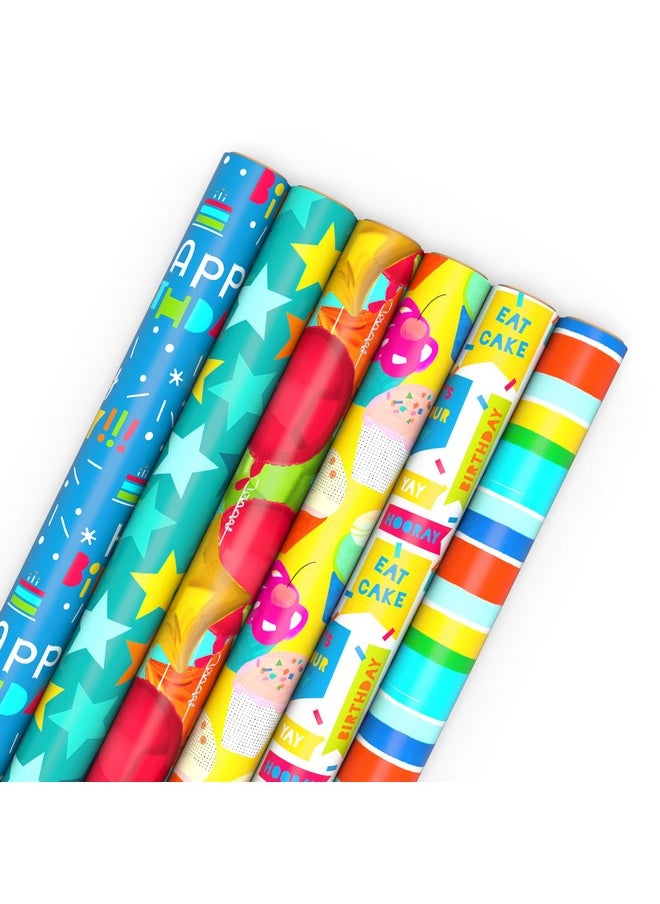 Hallmark Birthday Wrapping Paper Rolls - Stars, Stripes, Balloons, Cupcakes, Happy Birthday Gift Wrap Paper (Set of 6 Rolls: 180 sq. ft. ttl.)