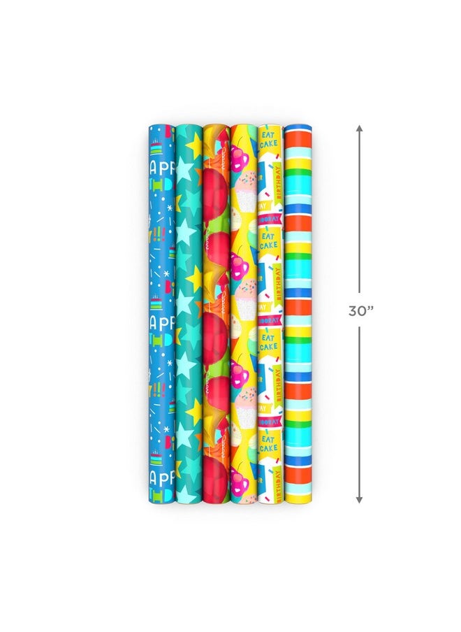 Hallmark Birthday Wrapping Paper Rolls - Stars, Stripes, Balloons, Cupcakes, Happy Birthday Gift Wrap Paper (Set of 6 Rolls: 180 sq. ft. ttl.)