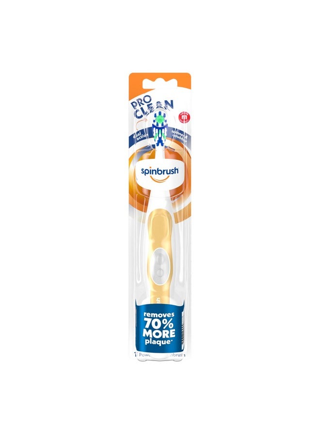 Spinbrush PRO CLEAN Battery Powered Toothbrush, Medium Bristles, 1 Count, Gold or Blue Color May Vary