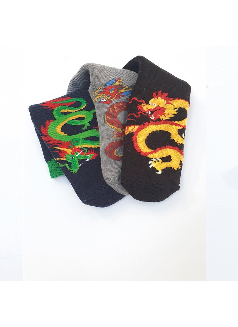 3-Piece Dragon Patterned Anti-Slip Towel Children's Socks