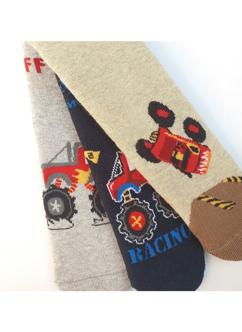 3-Piece Truck Patterned Anti-Slip Towel Children's Socks