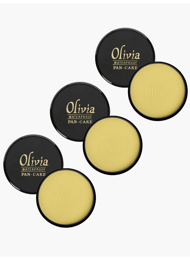 Olivia 100 Waterproof Pan Cake Makeup Concealer 25 G Shade No Pack Of 3 Oil, 25G Shade No.20 - Pack Of 3 Matte Finish Golden Yellow 25 Gm, Medium, All, Combination, Sensitive, Dry, Normal