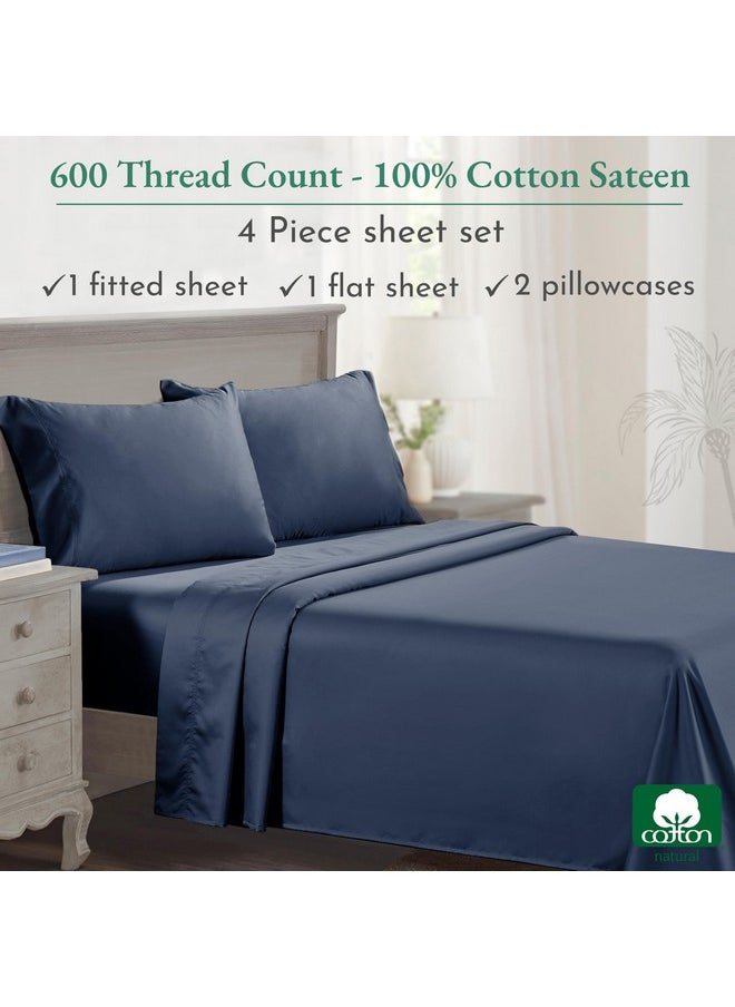 California Design Den Luxury King Size Sheet Set - 100% Cotton, 600 Thread Count Deep Pocket King Sheets, Hotel-Quality Bedding with Sateen Weave - Royal Navy Blue