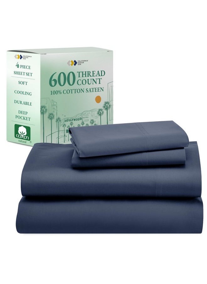 California Design Den Luxury King Size Sheet Set - 100% Cotton, 600 Thread Count Deep Pocket King Sheets, Hotel-Quality Bedding with Sateen Weave - Royal Navy Blue