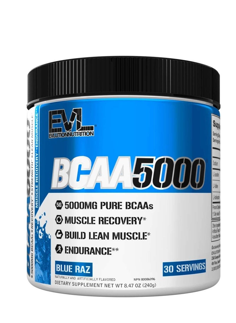 BCAA5000 Powder 5 Grams of Premium BCAAs, Blue Raz (30 Servings)