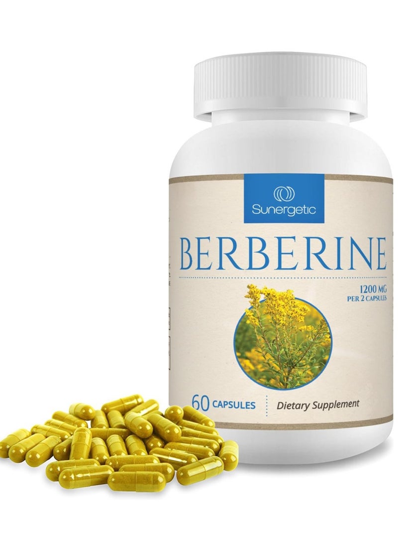 Sunergetic Premium Berberine Supplement - 1200mg of Berberine Per Serving - Berberine HCL Supplement Non-GMO - Immune Support- 60 Berberine Capsules