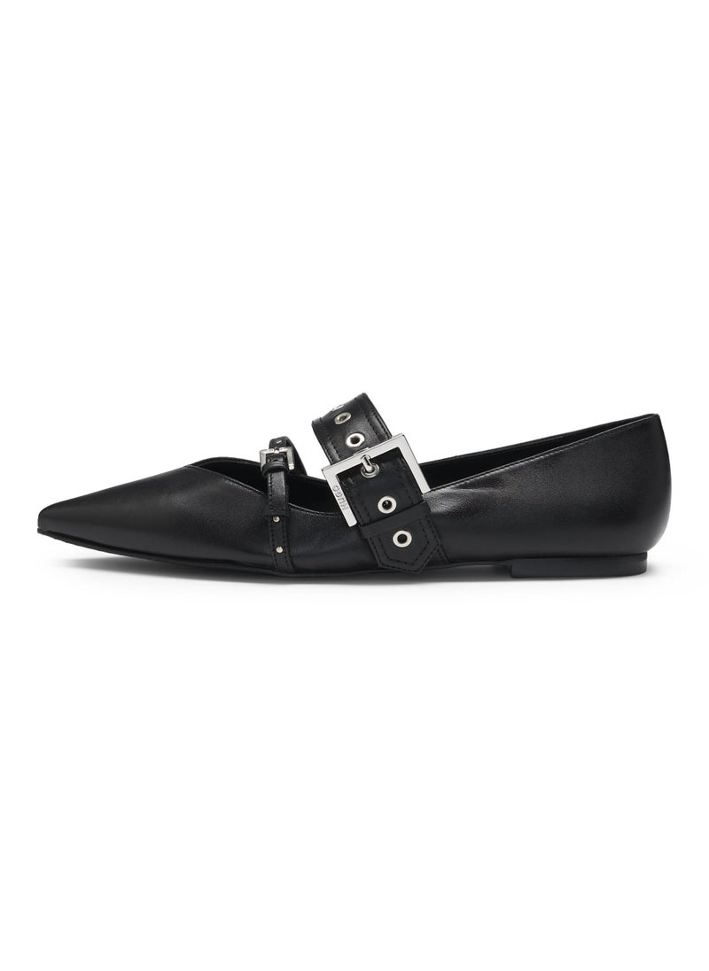 Nappa-leather ballerina pumps with buckled straps