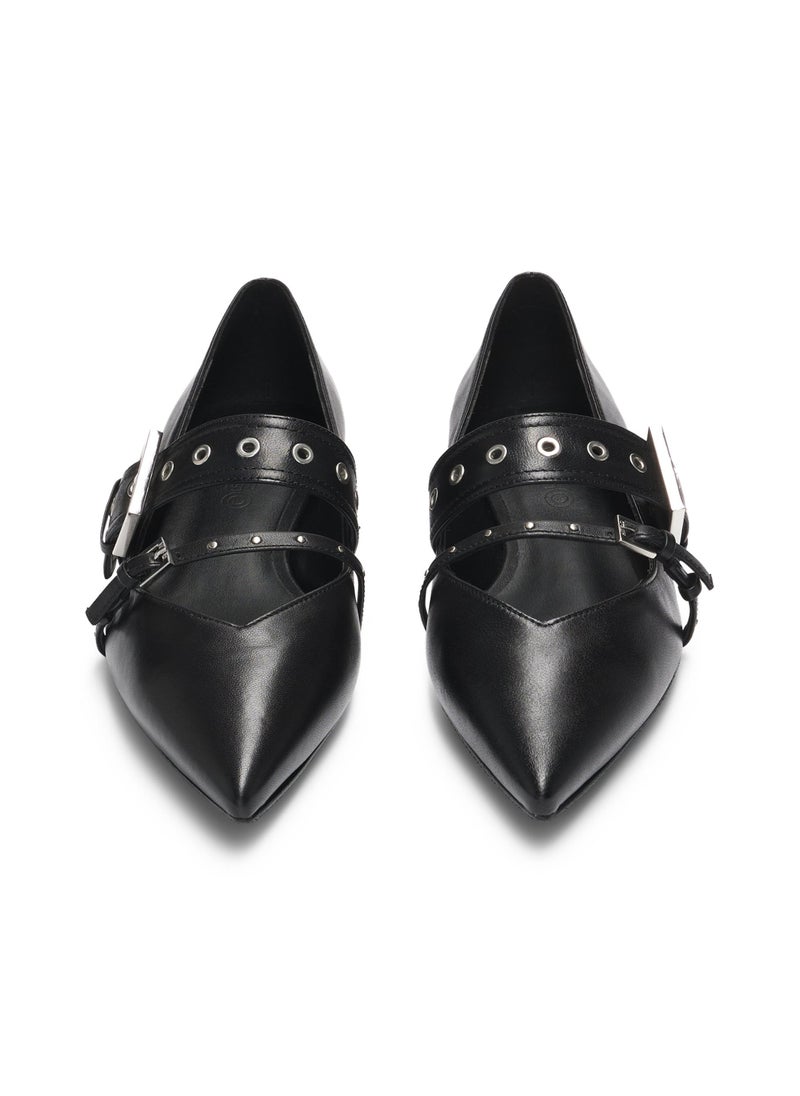 Nappa-leather ballerina pumps with buckled straps