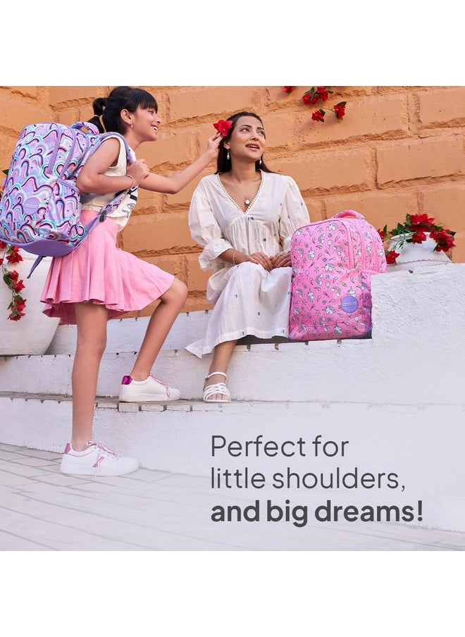 American Tourister Starlet, 25.5L Volume School Backpack with Front Organizer and Spacious Interiors for Girls & Women - Unicorn Tales