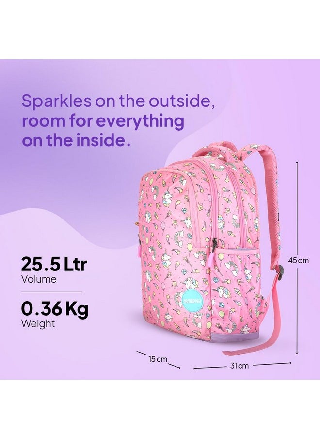 American Tourister Starlet, 25.5L Volume School Backpack with Front Organizer and Spacious Interiors for Girls & Women - Unicorn Tales