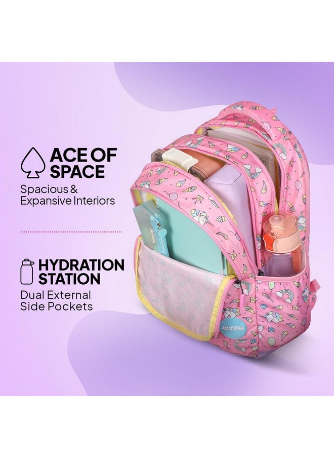 American Tourister Starlet, 25.5L Volume School Backpack with Front Organizer and Spacious Interiors for Girls & Women - Unicorn Tales