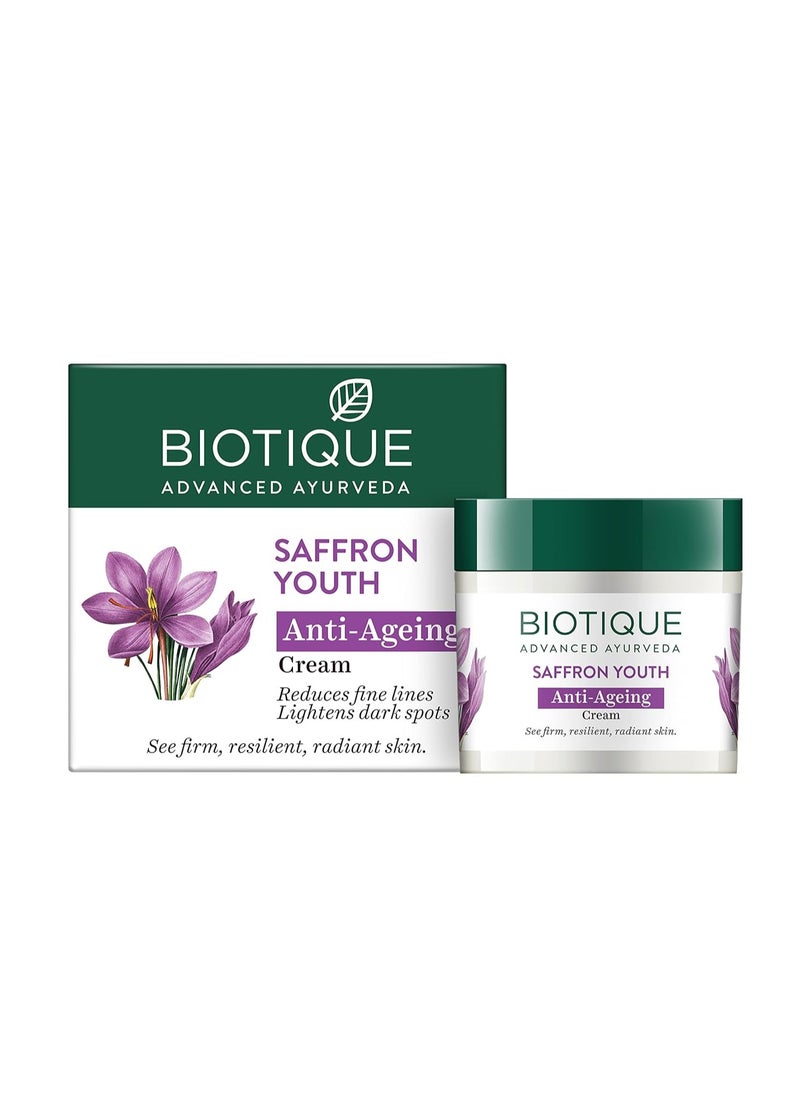 Biotique Saffron Dew Youthful Moisturizer Cream| Protects Skin Cells | Prevents Ageing And Retains Youthful Glow | 100% Botanical Extracts | Suitable For All Skin Types | 50Gm