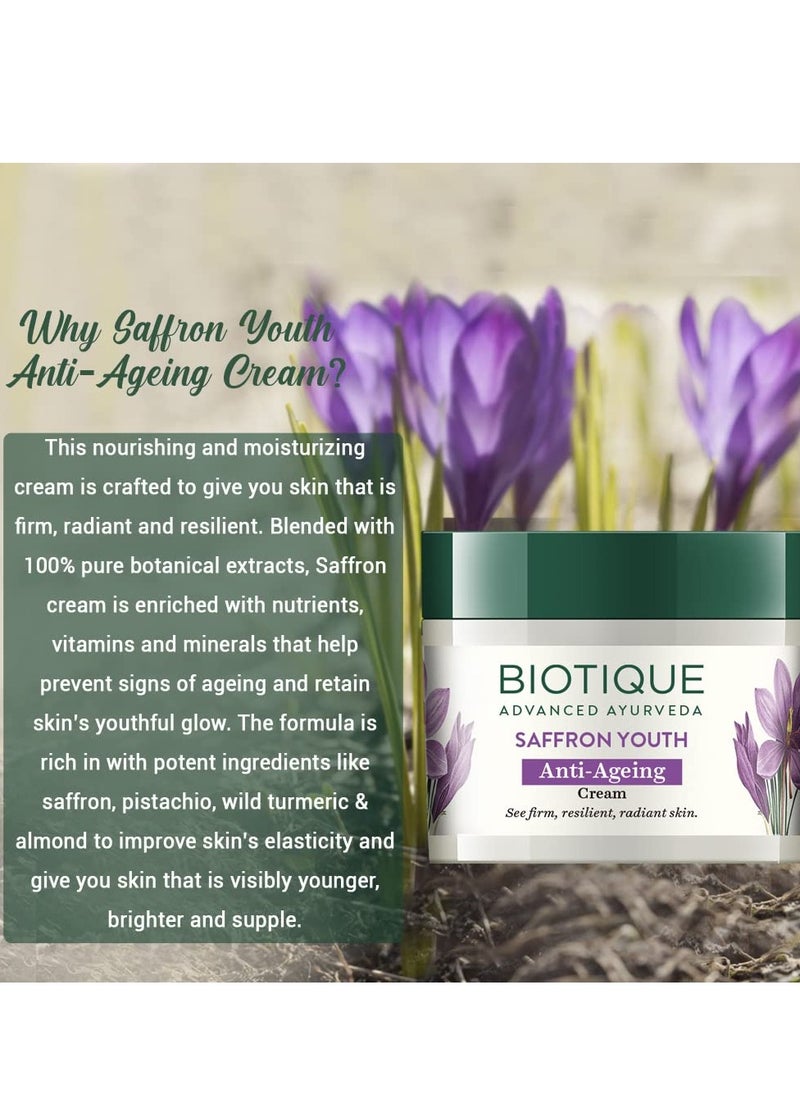 Biotique Saffron Dew Youthful Moisturizer Cream| Protects Skin Cells | Prevents Ageing And Retains Youthful Glow | 100% Botanical Extracts | Suitable For All Skin Types | 50Gm