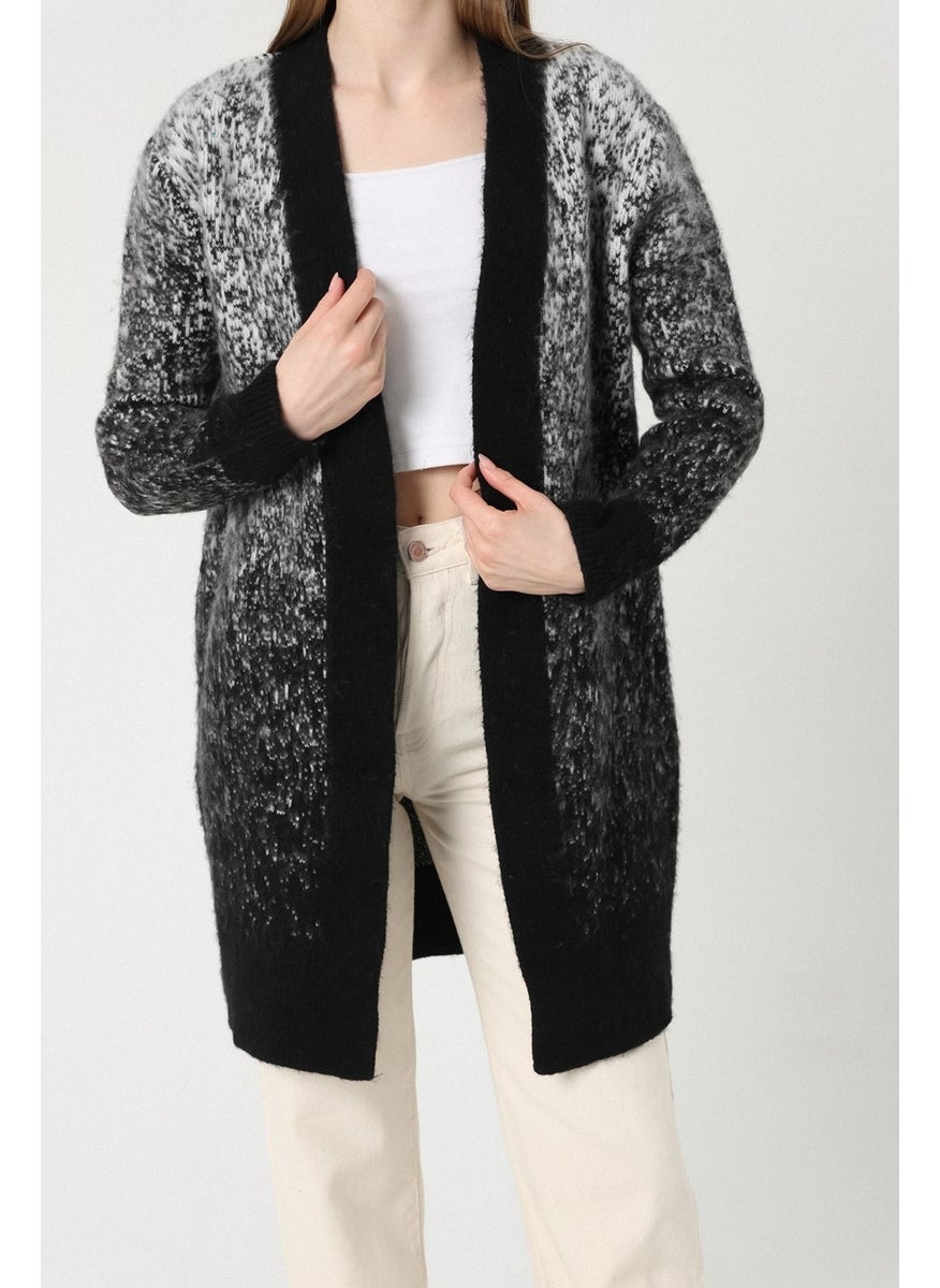 Snowy Patterned Long Silk Cardigan Women's Cardigan