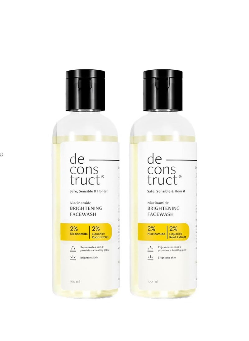 Deconstruct Niacinamide Brightening Face Wash | 2% Niacinamide+2% Liquorice Root Extract | For Glowing Skin | 100 ml each | Pack of 2