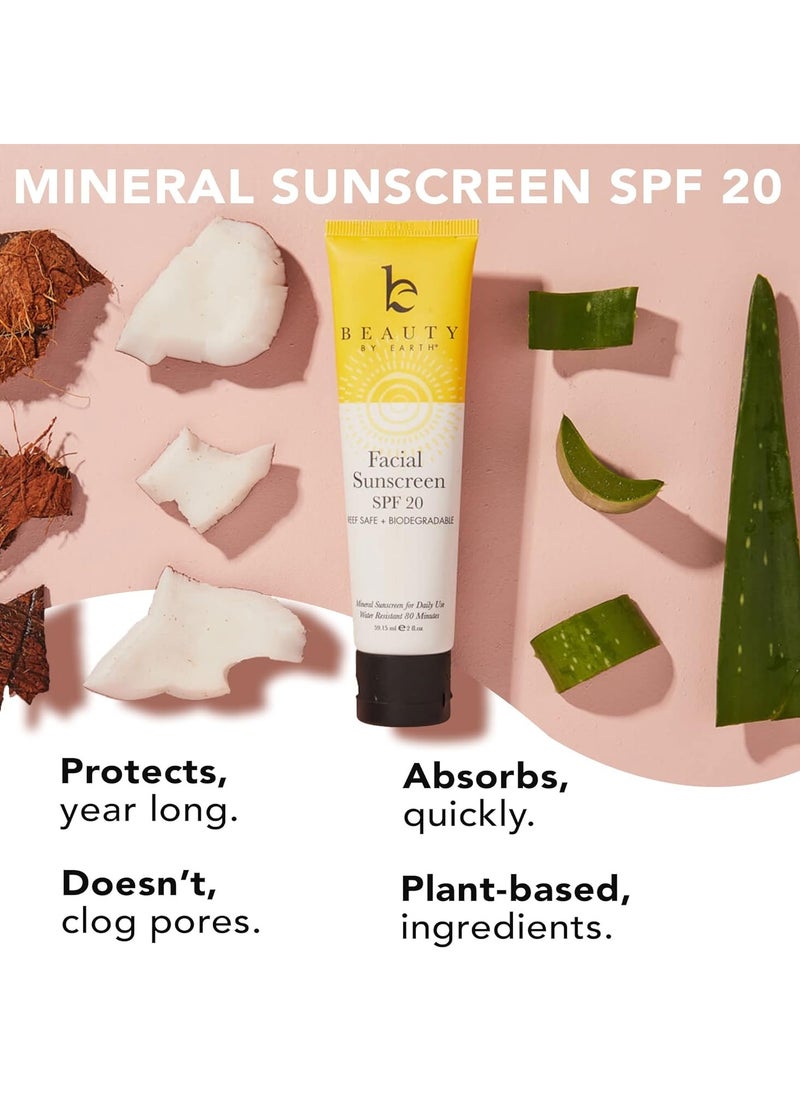 Face Sunscreen SPF 20 - Mineral Sunscreen Face, Reef Friendly Sunscreen With Natural & Organic Ingredients, Biodegradable Sunscreen, Zinc Oxide Sunscreen for Daily Use, Facial Sunscreen Travel Sizec