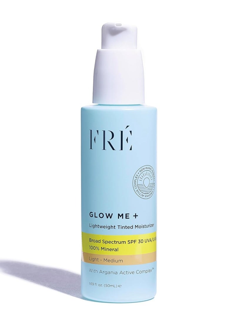 Tinted Mineral Sunscreen with Non-Nano Zinc Oxide, SPF 30 Face Moisturizer, GLOW ME by FRE Skincare (Medium-Deep) - Hydrating Lightweight Face Cream for Smoother & Glowing Skin - Reef-Safe Sunscreen