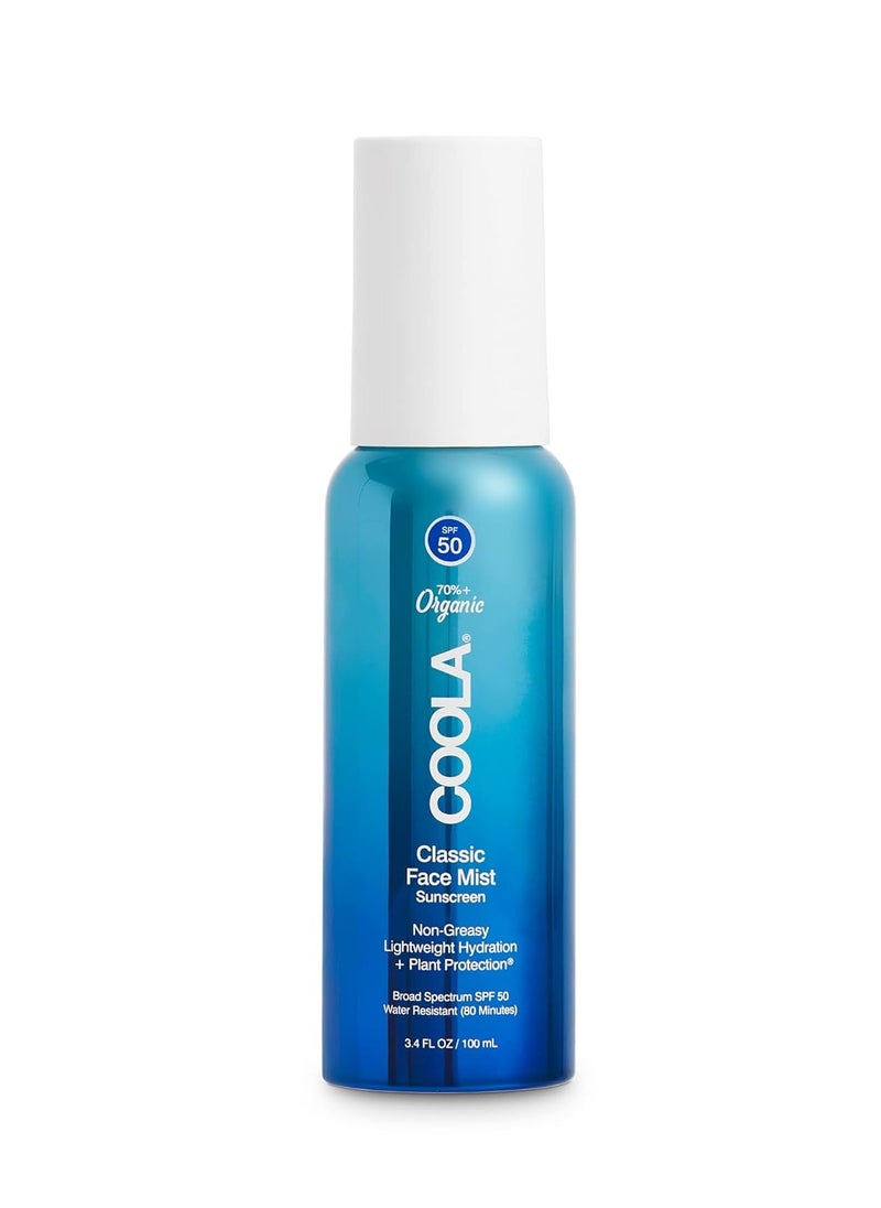 COOLA Organic Sunscreen SPF 50 Sunblock Face Mist, Dermatologist Tested Skin Care for Daily Protection, Vegan and Gluten Free, Natural Fragrance, 3.4 Fl Oz