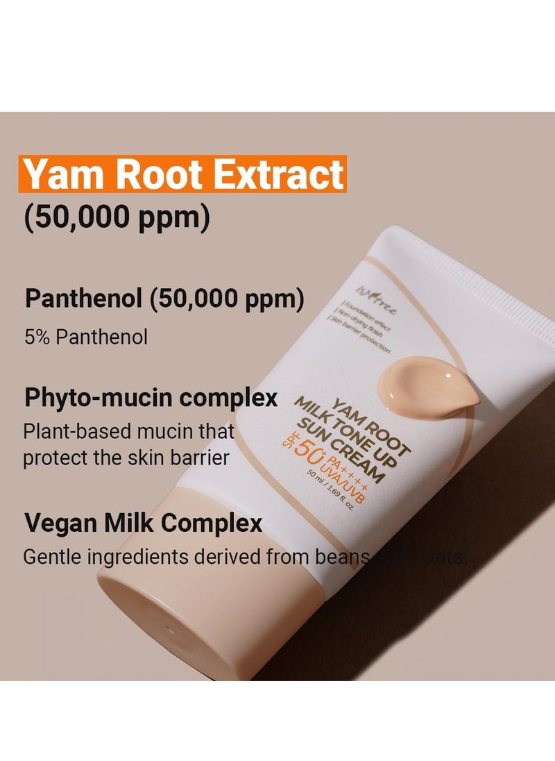 ISNTREE Yam Root Milk Tone Up Sun Cream 50ml, 1.69 fl oz | Moisturizing tinted SPF50+ PA++++ | Natural Coverage | Vegan skincare | Korean Skincare