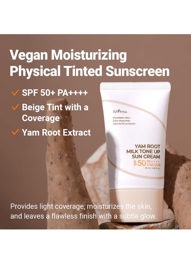 ISNTREE Yam Root Milk Tone Up Sun Cream 50ml, 1.69 fl oz | Moisturizing tinted SPF50+ PA++++ | Natural Coverage | Vegan skincare | Korean Skincare