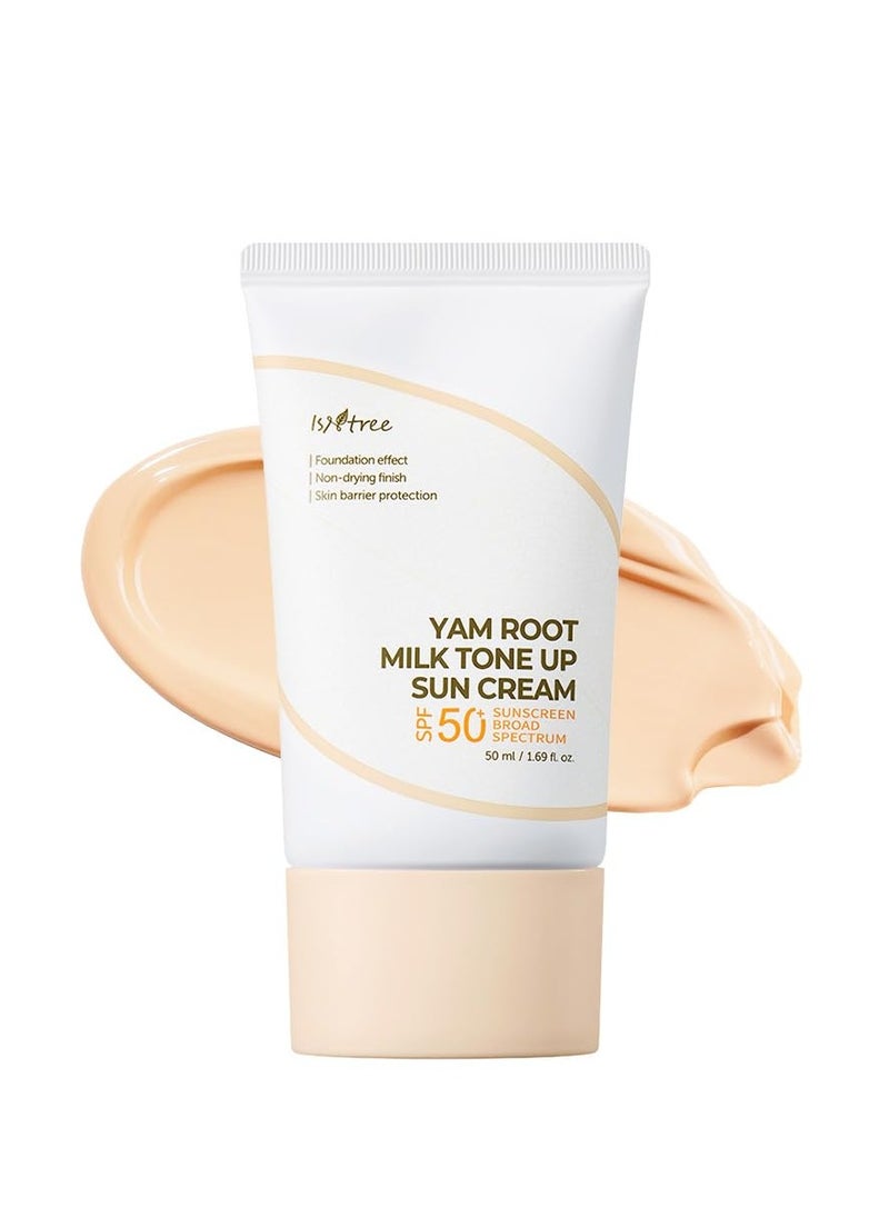 ISNTREE Yam Root Milk Tone Up Sun Cream 50ml, 1.69 fl oz | Moisturizing tinted SPF50+ PA++++ | Natural Coverage | Vegan skincare | Korean Skincare