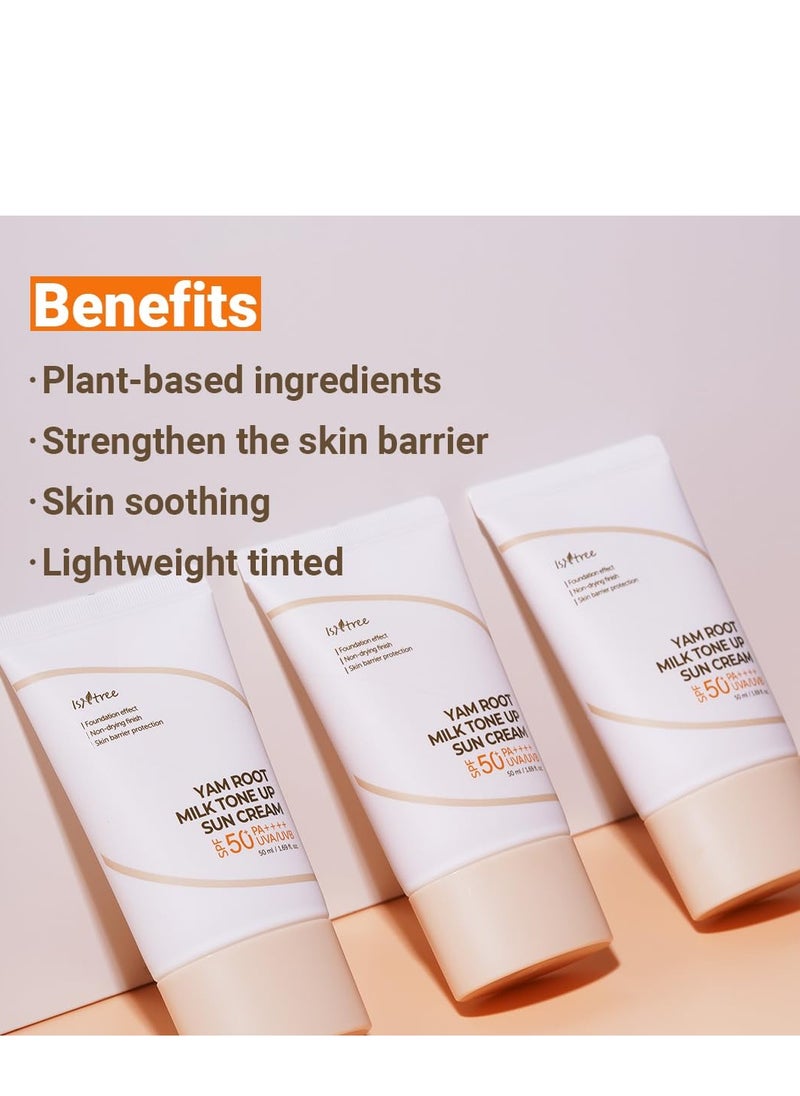 ISNTREE Yam Root Milk Tone Up Sun Cream 50ml, 1.69 fl oz | Moisturizing tinted SPF50+ PA++++ | Natural Coverage | Vegan skincare | Korean Skincare