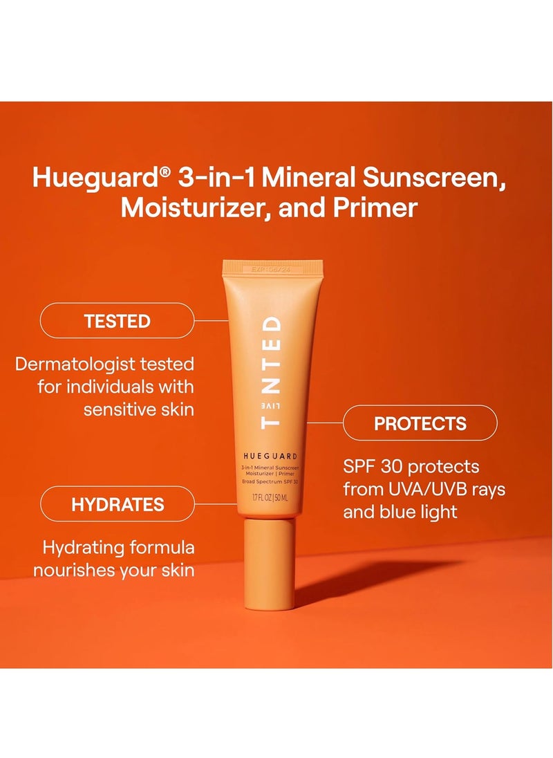 Live Tinted Hueguard® 3-in-1 Mineral Sunscreen, Moisturizer, & Primer for Face and Body - Hydrate and Protect the Skin Year Round - SPF 30 to Protect Against UVA/UVB Rays, 1.7 Fl Oz