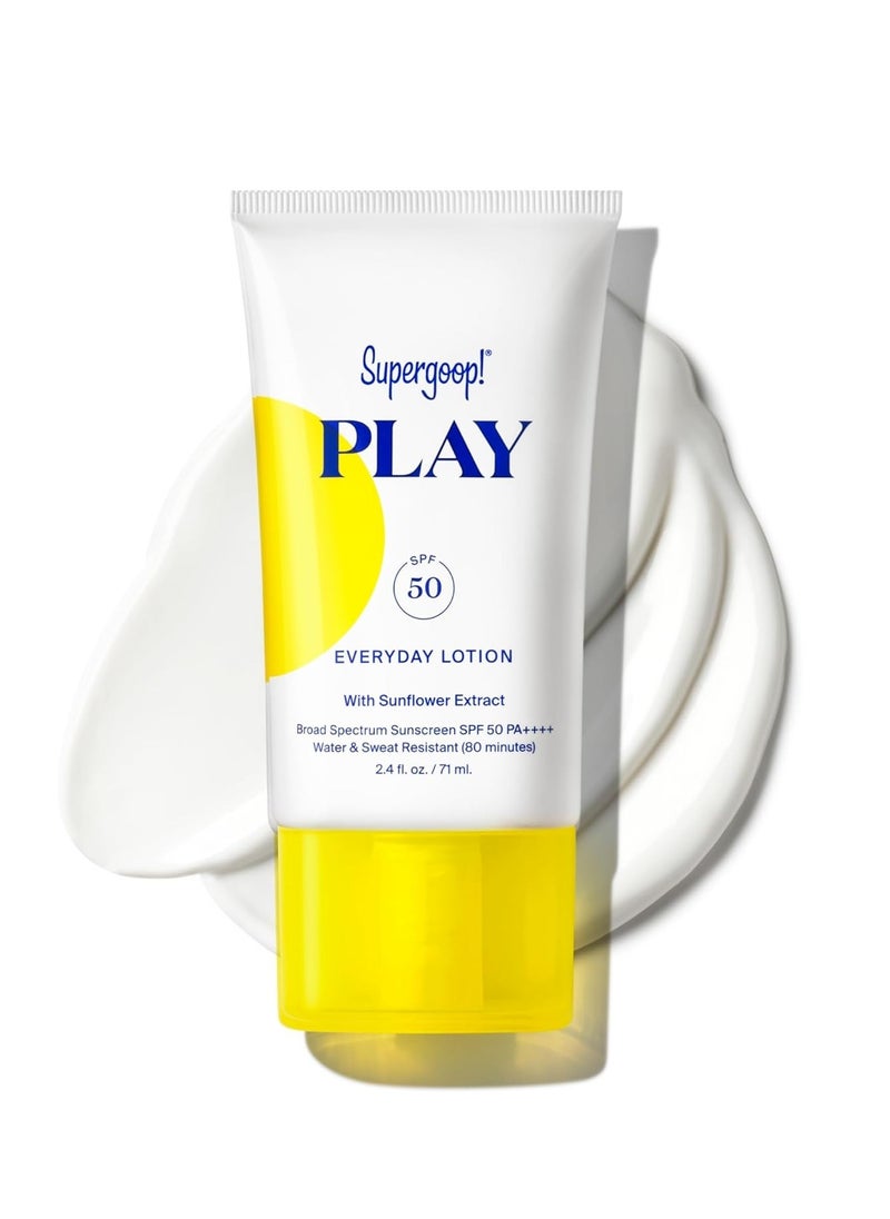 Supergoop! PLAY Everyday Lotion SPF 50 (2.4 fl oz) - Broad Spectrum Body & Face Sunscreen for Sensitive Skin - Great for Active Days - Fast Absorbing, Water & Sweat Resistant