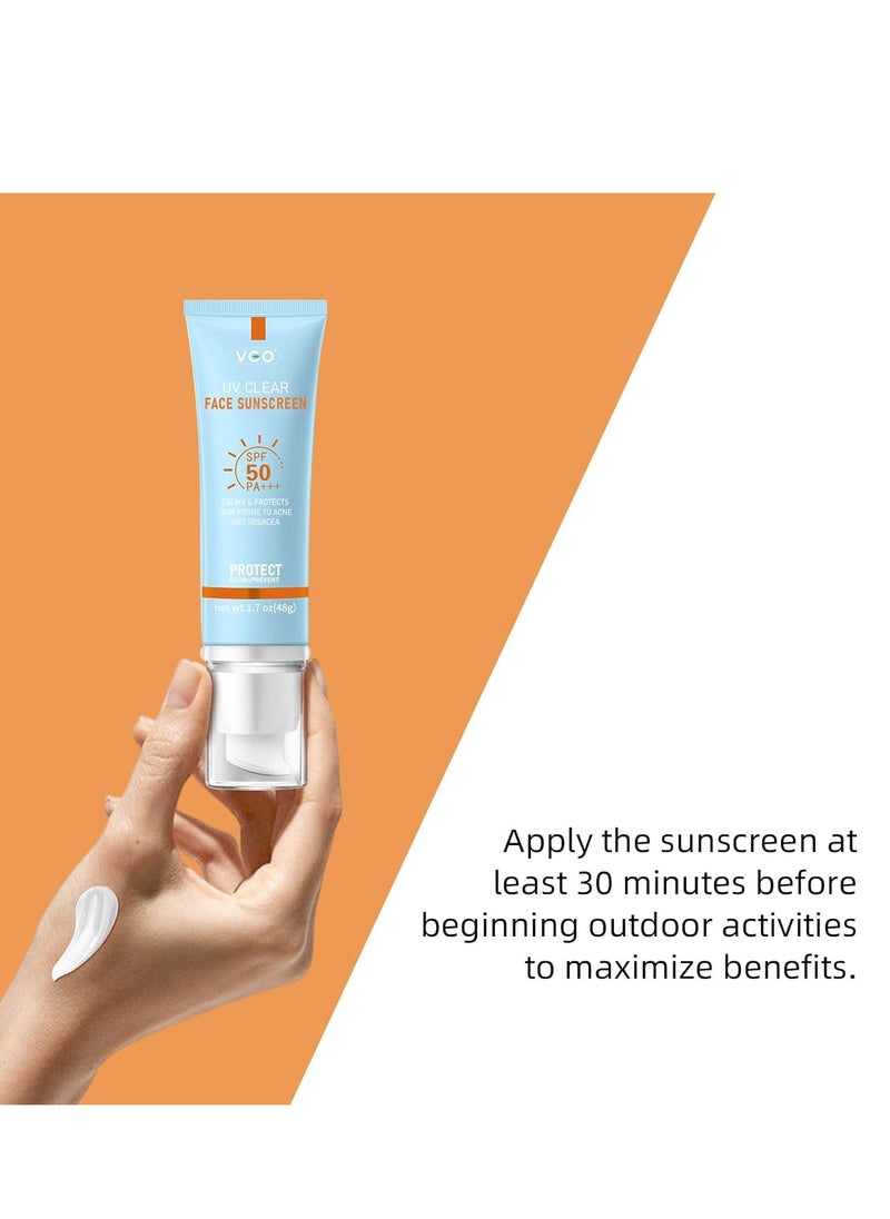 VGO Clear Face Sunscreen SPF 50, Hydrating Sun Essence Face Sunscreen Leaves No Sticky Feeling Travel Size Sunscreen Against UVA and UVB Rays 50ml / 1.7oz