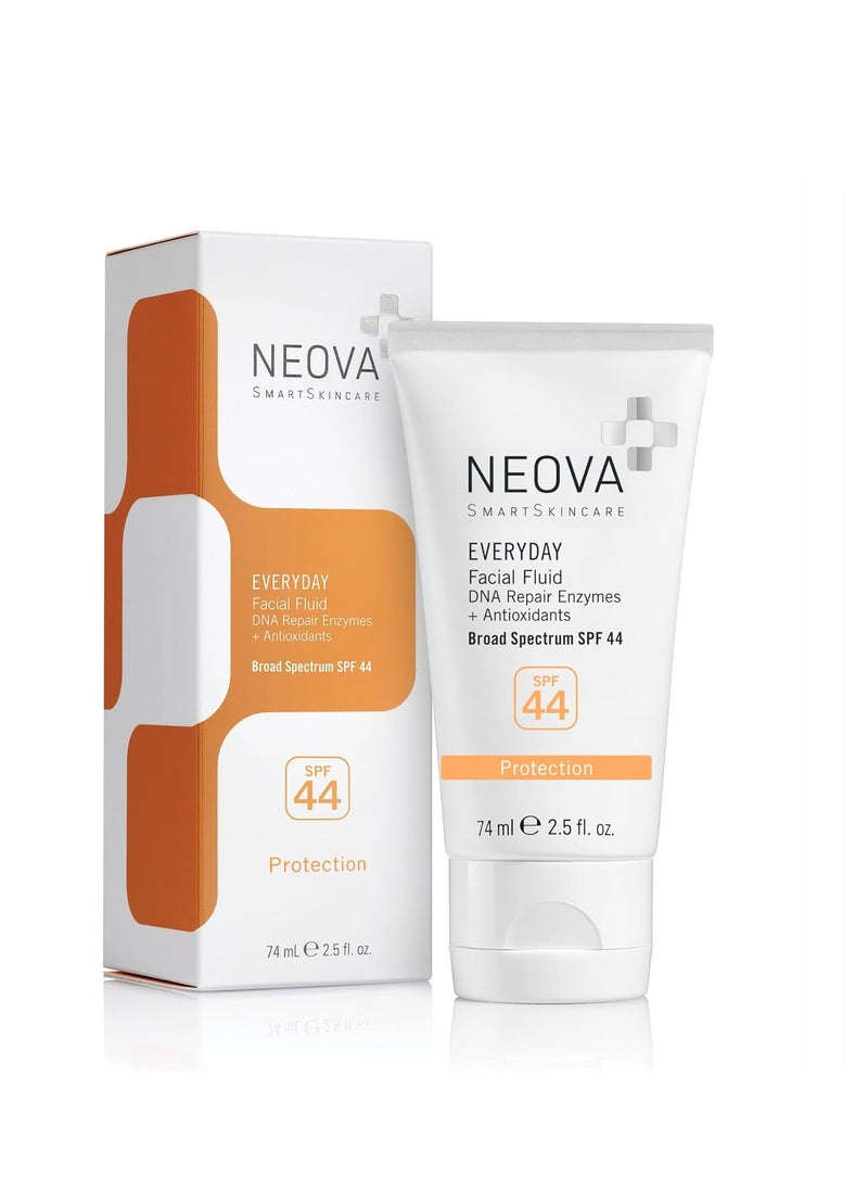 NEOVA SmartSkincare Facial Sunscreen Everyday Facial Fluid 2.5 fl. Oz. | Broad Spectrum SPF 44 Hybrid Sun Defense | Oil Free & Non Comdogenic